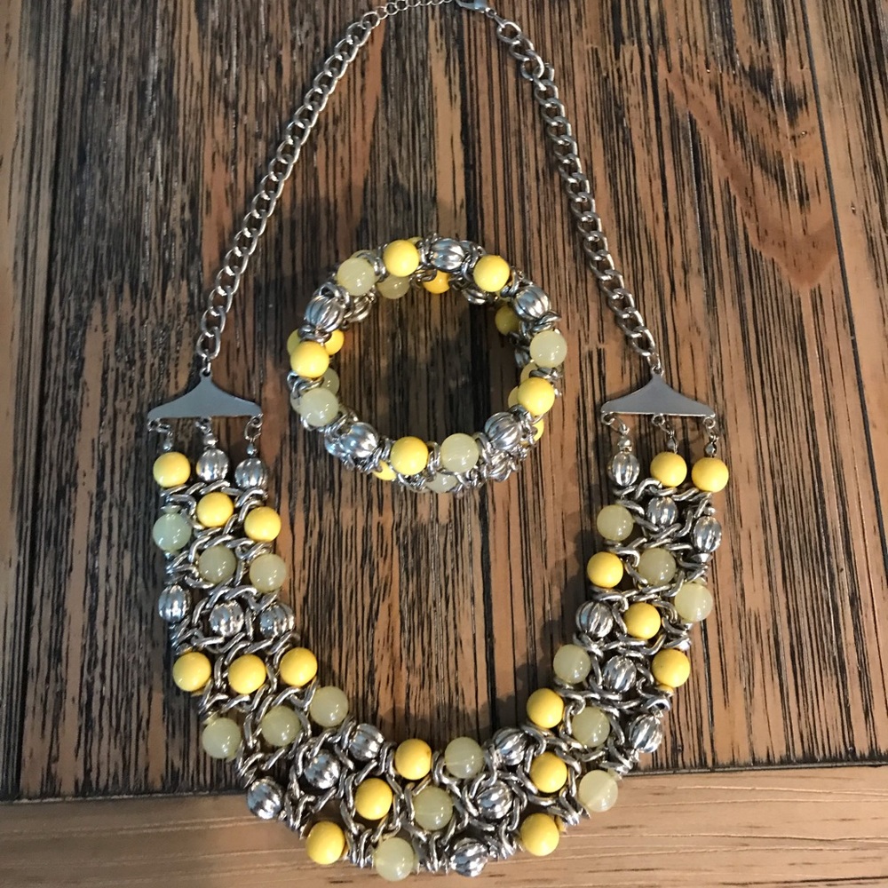 Yellow/Silver Necklace & Bracelet Set
